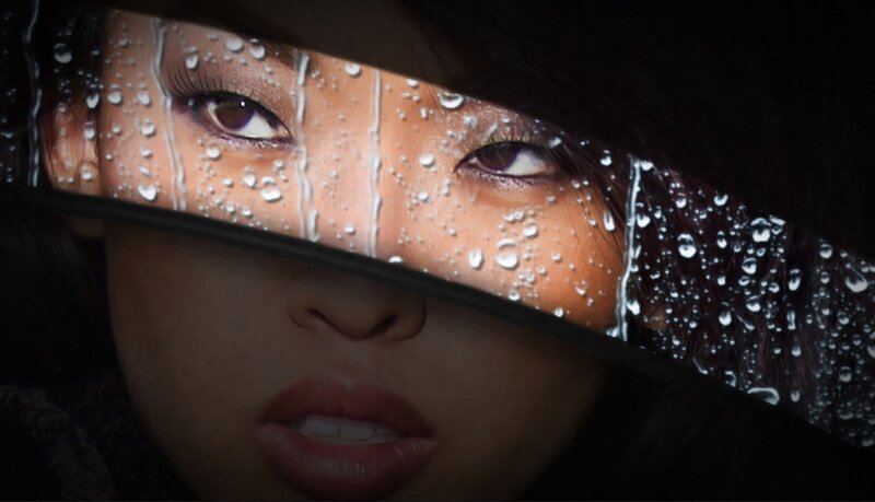 Woman under Umbrella — Black, Dramatic, Night