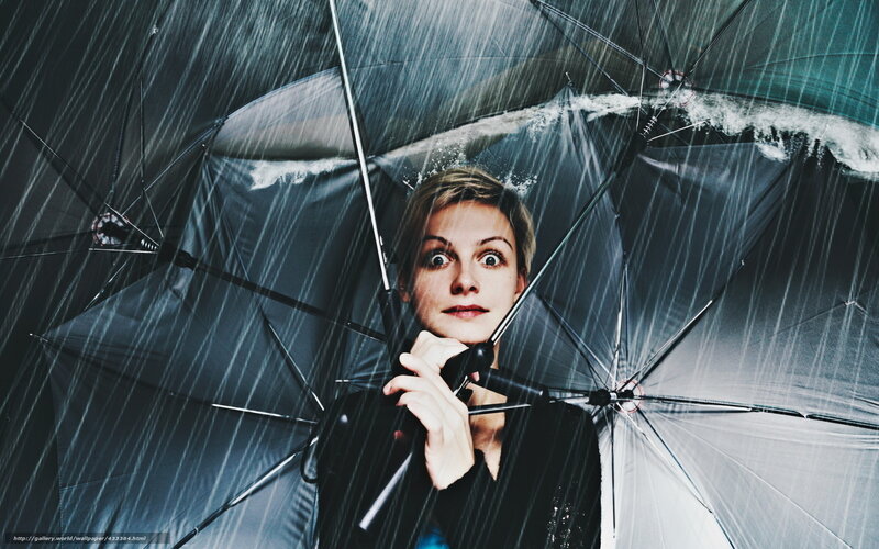 Woman under Umbrella — Black, Dramatic, Photograph