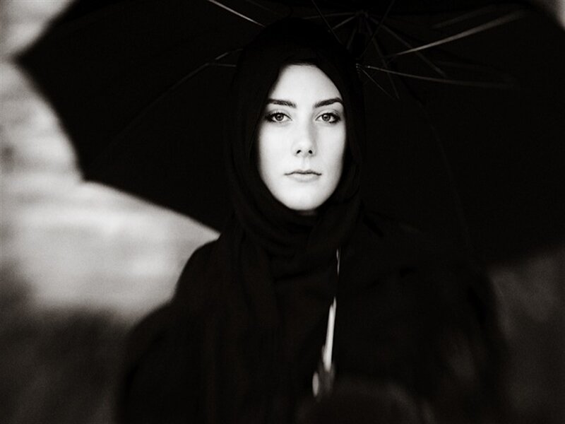 Woman under Umbrella — Black, Dramatic