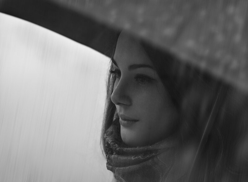 Woman under Umbrella — Black, Melancholic