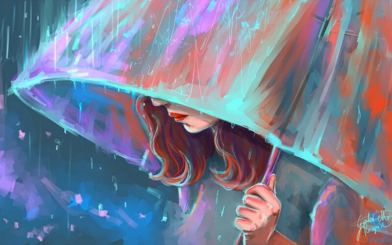 woman under umbrella in rain