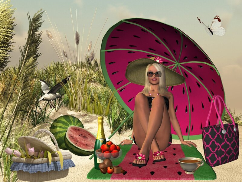 Woman under Umbrella — Pink, Relaxed
