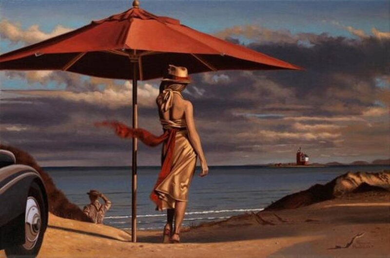Woman under Umbrella — Red