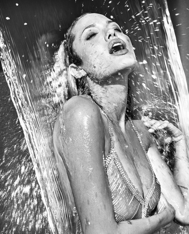 Woman under Water Spray — Black, Dramatic, Photograph, Dress