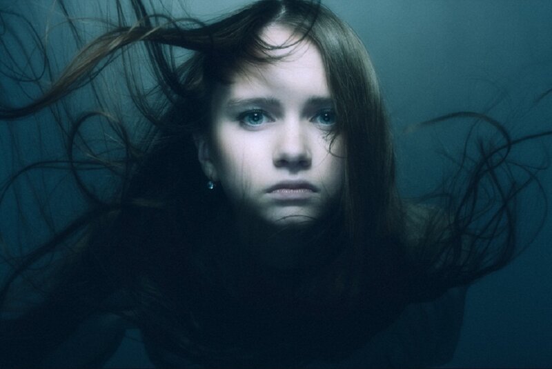 Woman Underwater — Blue, Dramatic