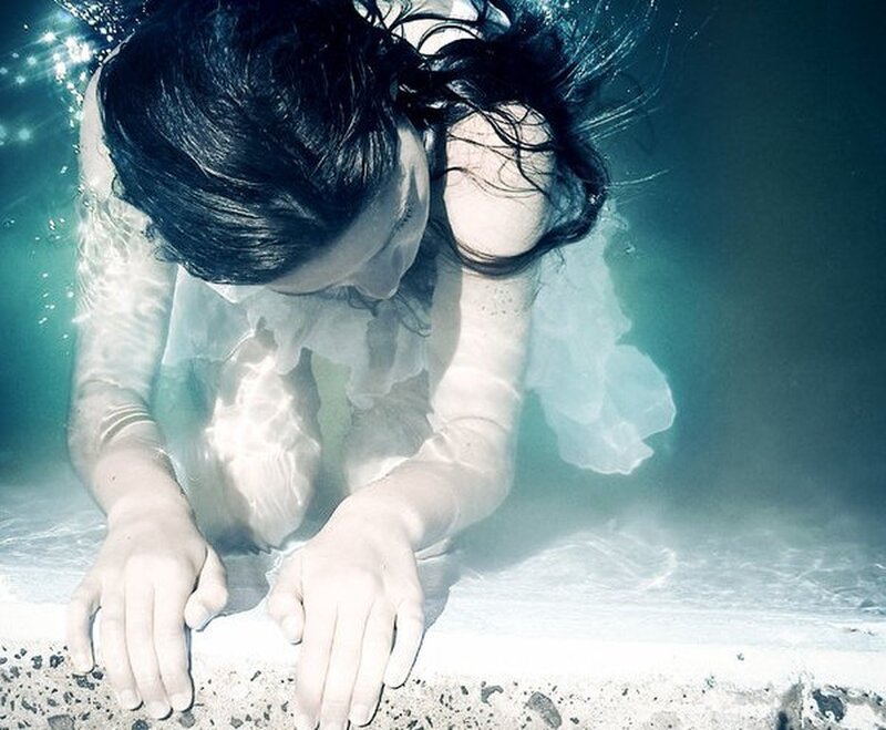 Woman Underwater — Blue, Serene