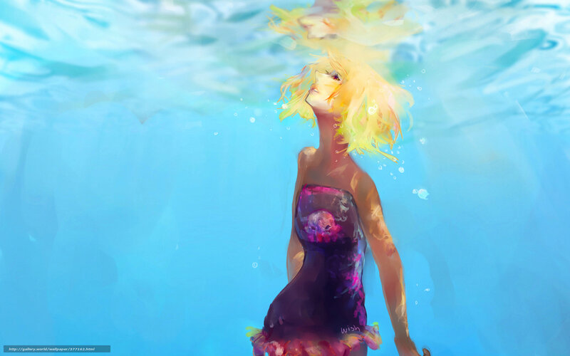 woman underwater in purple dress