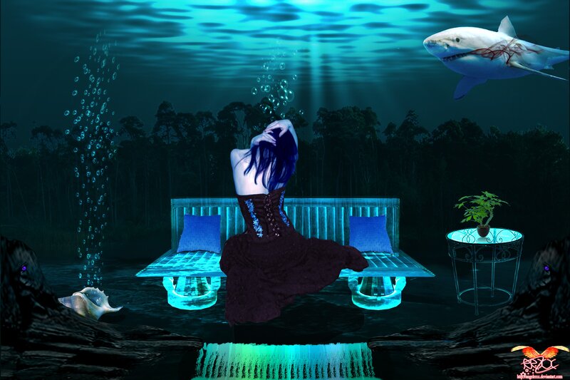 Woman Underwater on Bench