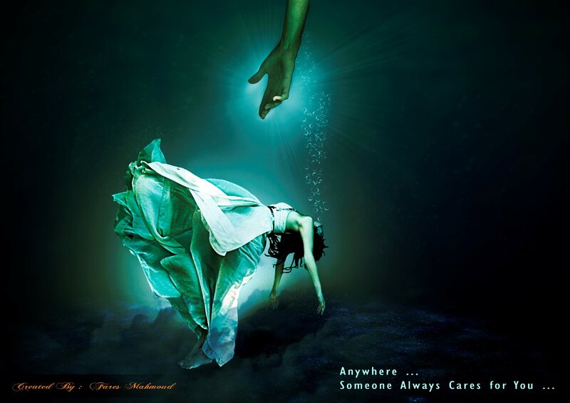 Woman Underwater Reaching Hand