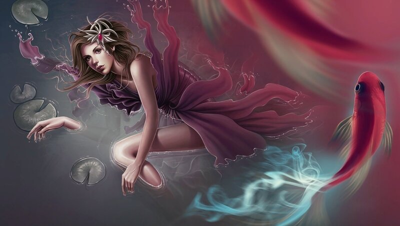 Woman Underwater with Fish — Purple, Dramatic