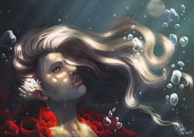 Woman Underwater with Flowers — Red