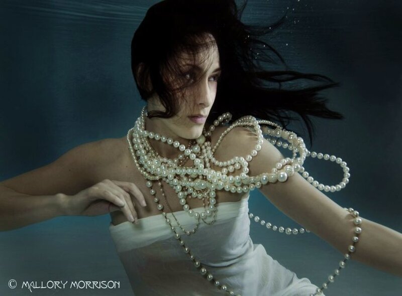 Woman Underwater with Pearls
