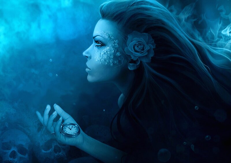 Woman Underwater with Pocket Watch — Blue