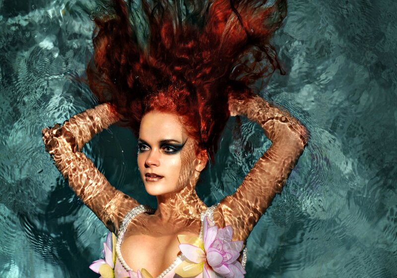Woman Underwater with Red Hair — Blue, Dramatic