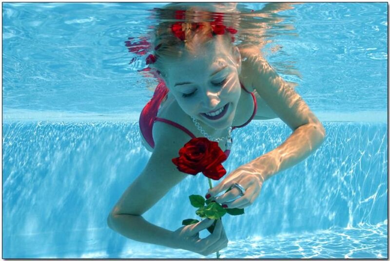 Woman Underwater with Rose — Blue