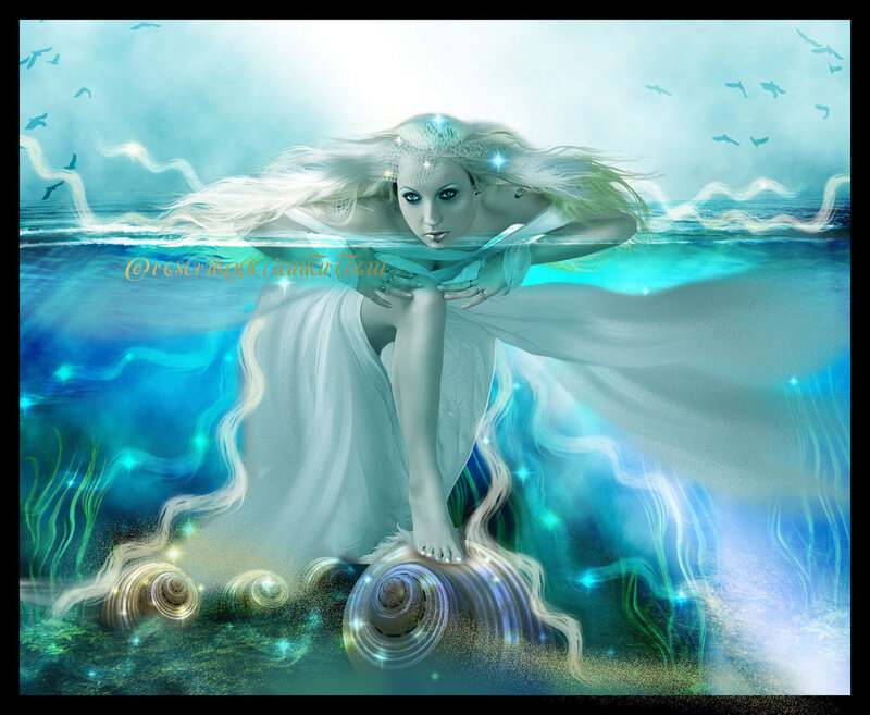 Woman Underwater with Shells