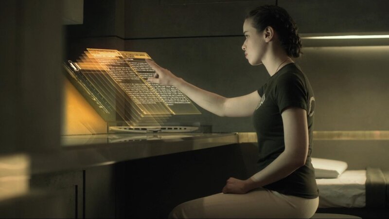woman using holographic interface