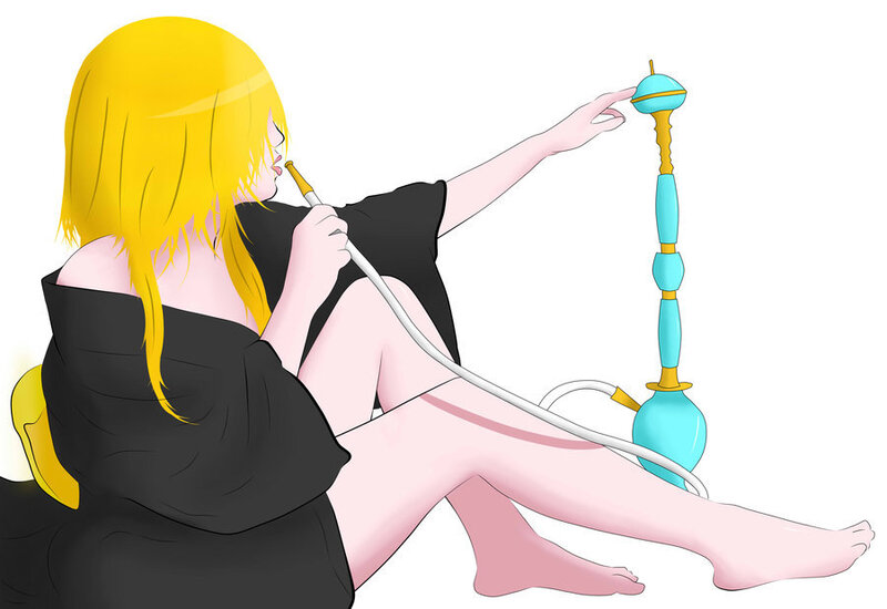 woman using hookah