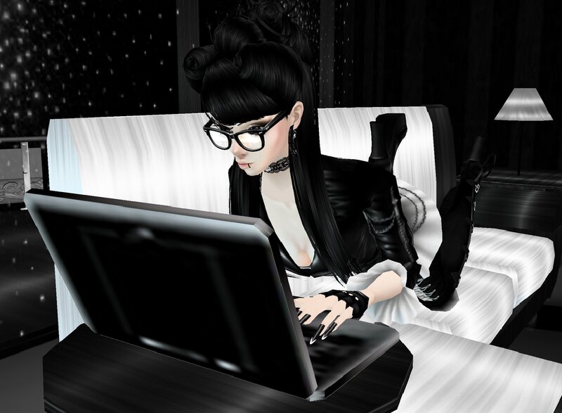 Woman Using Laptop — Black, Dark