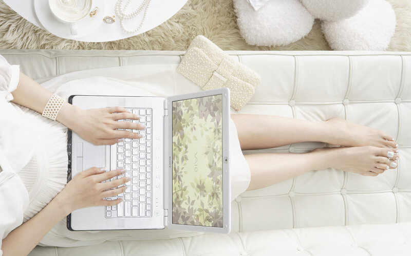 Woman Using Laptop — White, Calm
