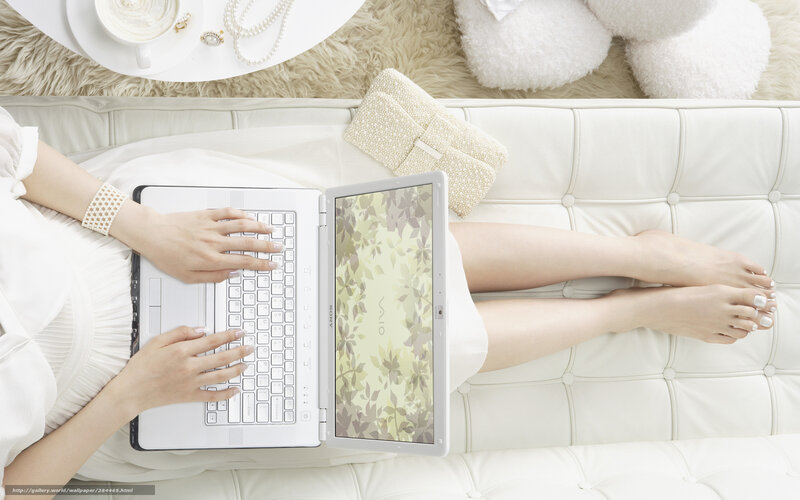 Woman Using Laptop — White, Serene