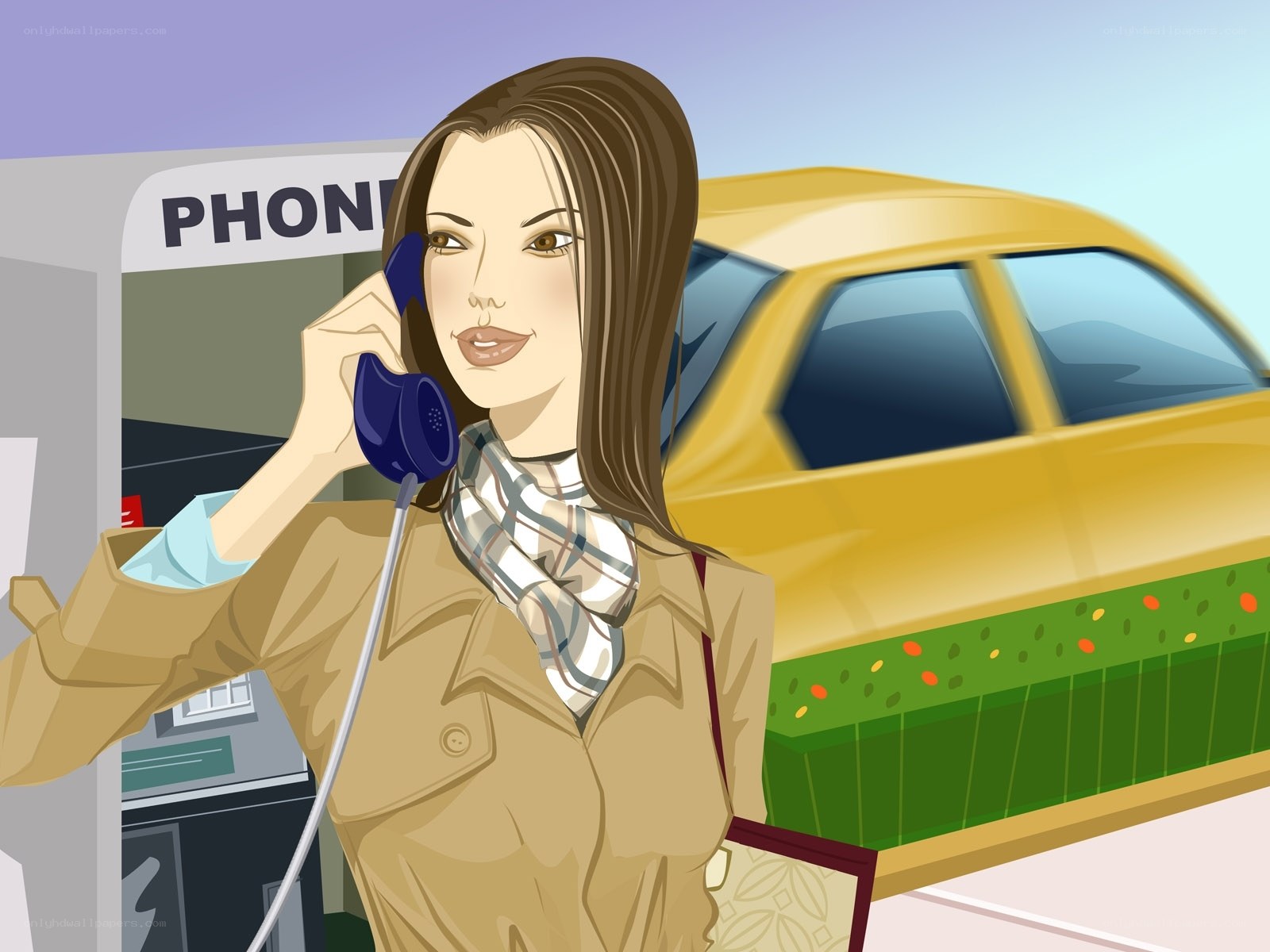 woman using payphone