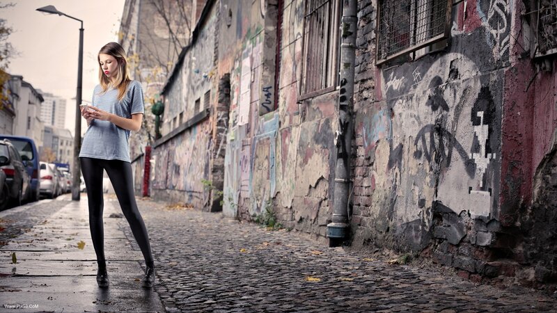 Woman Using Smartphone — Gray