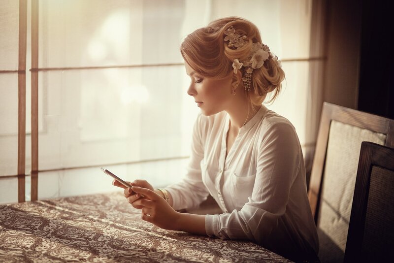 Woman Using Smartphone — White