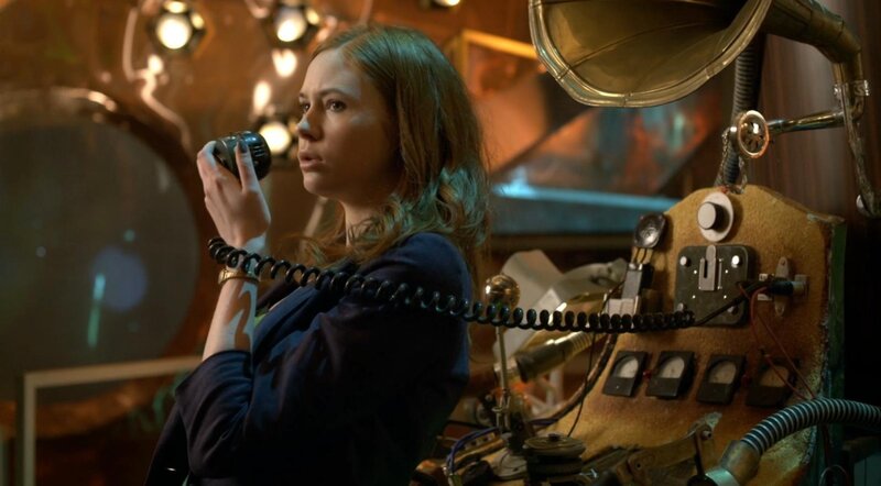woman using vintage radio