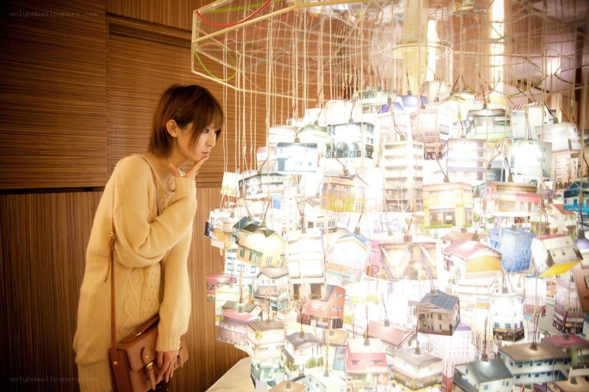 woman viewing art installation