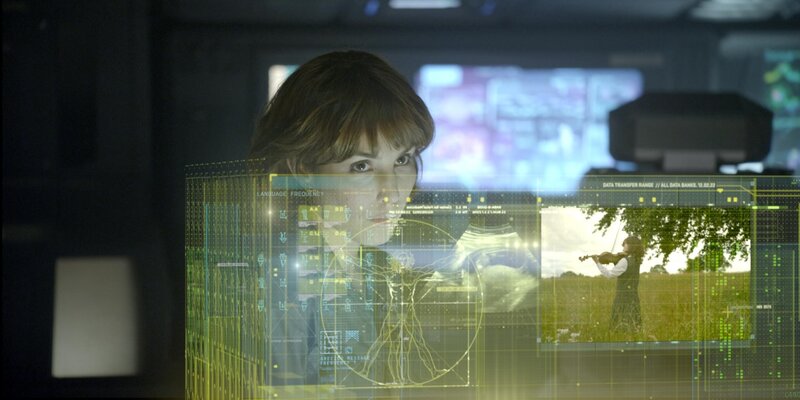 woman viewing holographic interface