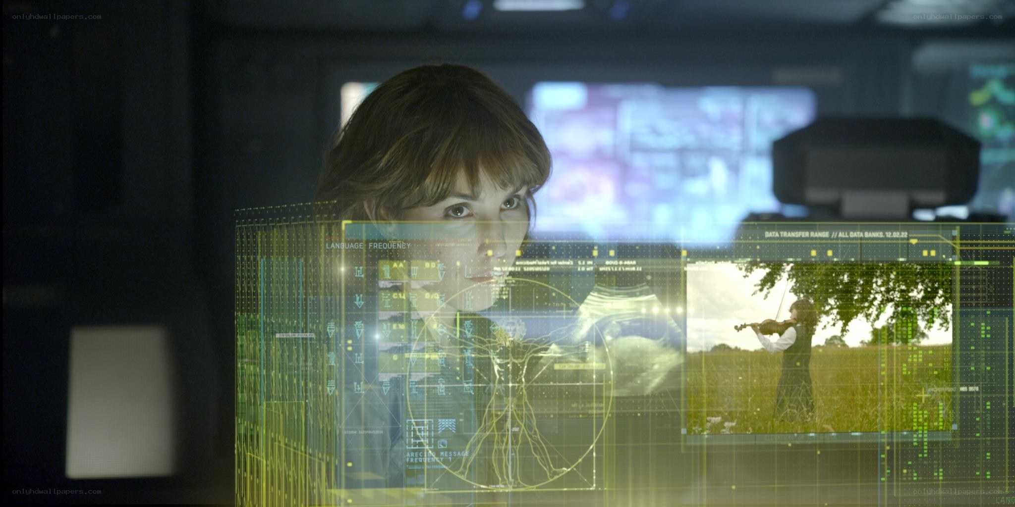 woman viewing holographic interface