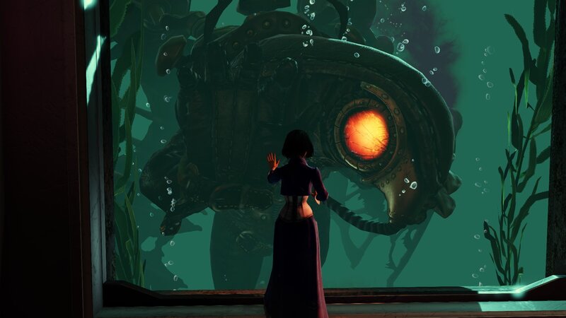 Woman Viewing Sea Creature — Green, Dramatic, Digital Art