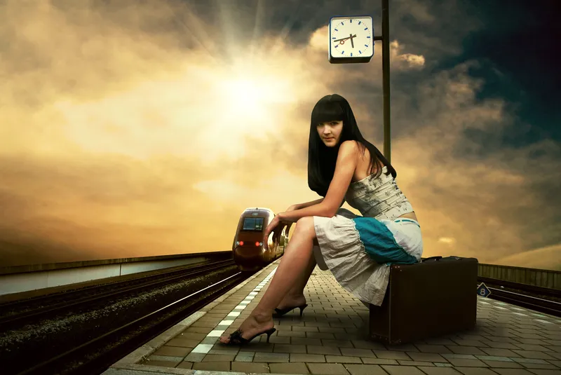 Woman waiting at train station