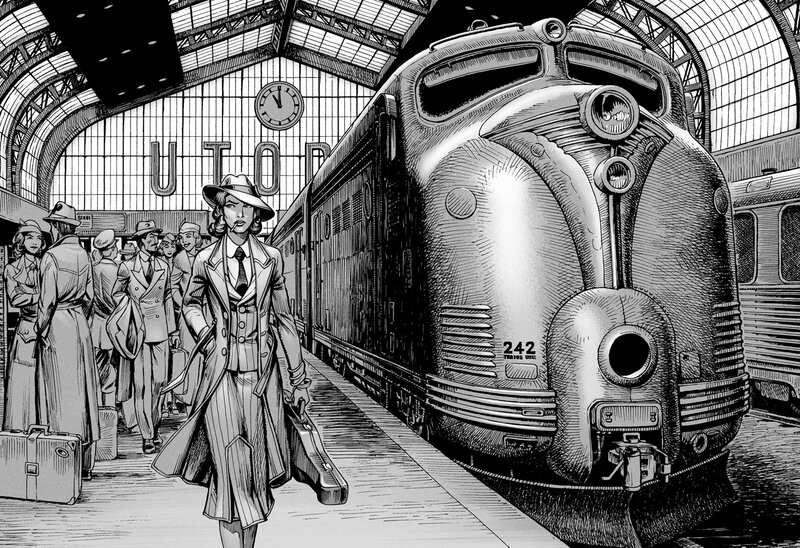 Woman Walking at Train Station — Black