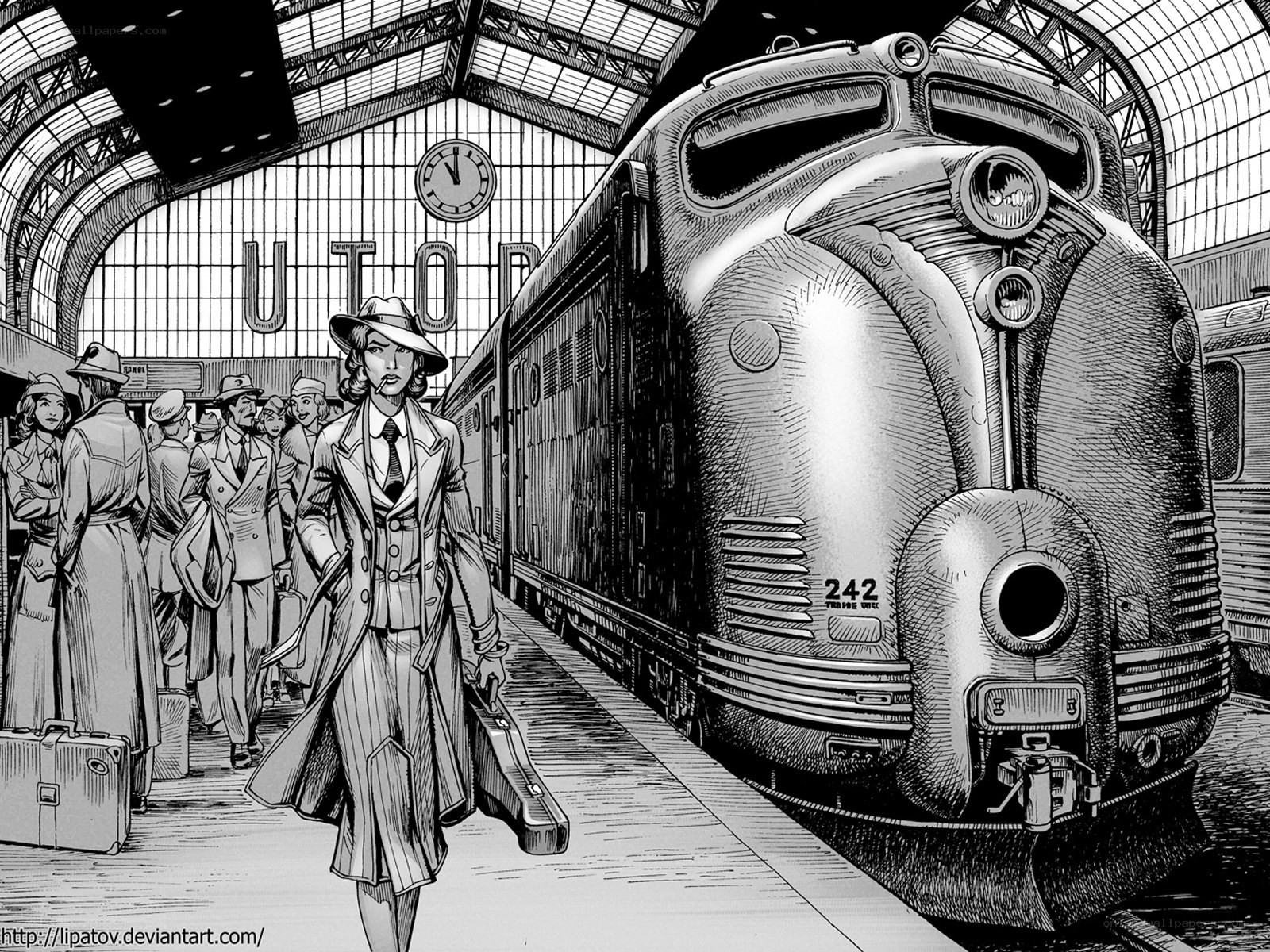 woman walking at train station