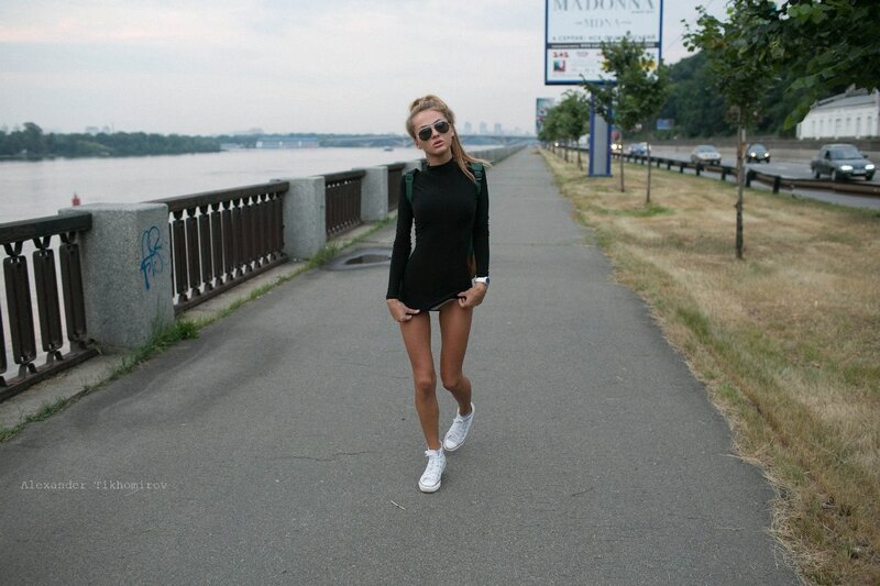 Woman walking by the river