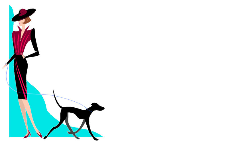 Woman Walking Dog — Black, Elegant