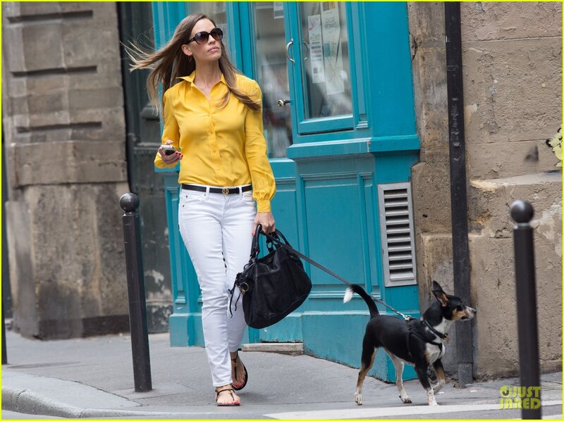 Woman Walking Dog — Yellow