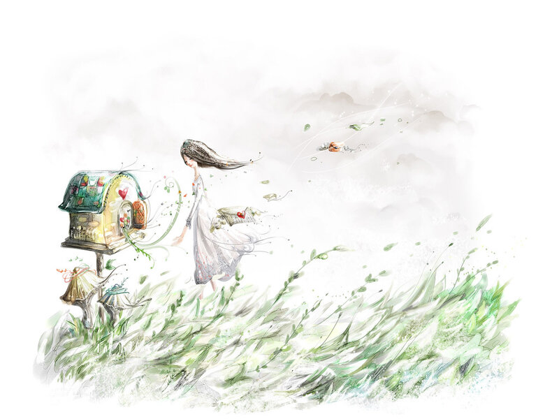 woman walking in a dreamy field