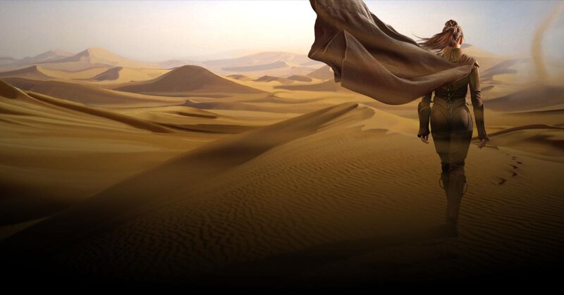 woman walking in desert