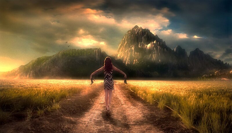 Woman Walking in Field — Gold