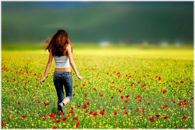 Woman Walking in Field — Green