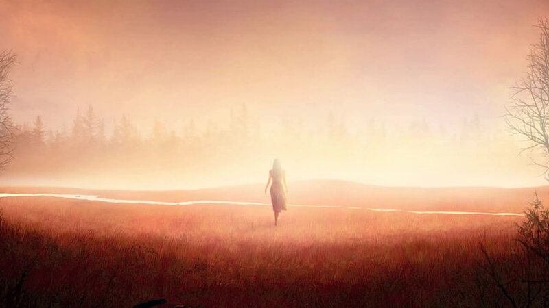 Woman Walking in Field — Orange