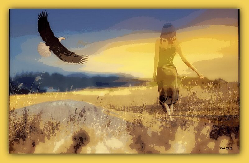 Woman Walking in Field — Yellow, Serene