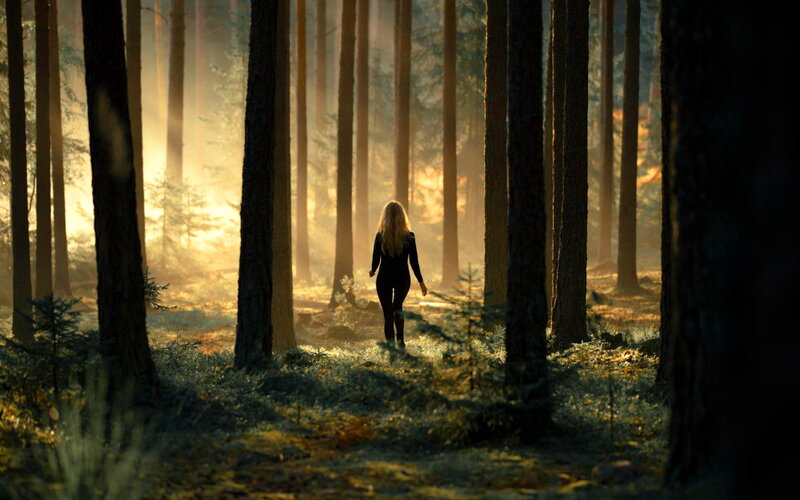 Woman Walking in Forest — Brown