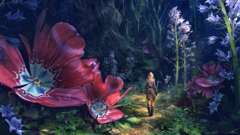 Woman Walking in Forest — Purple