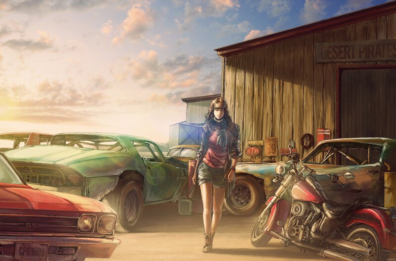 Woman Walking in Junkyard — Brown