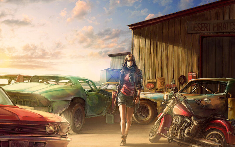 Woman Walking in Junkyard