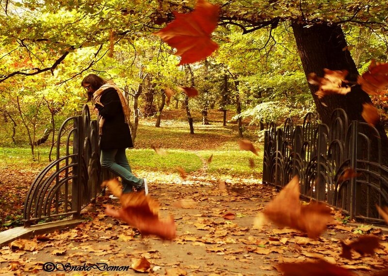 Woman Walking in Park — Yellow